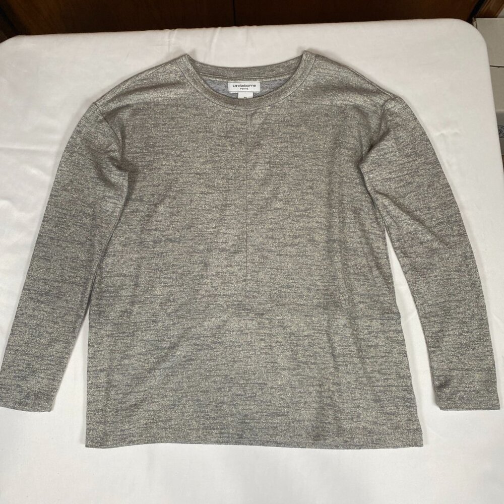 Liz Claiborne Woven gold thread pullover S Rayon Gray Shirt